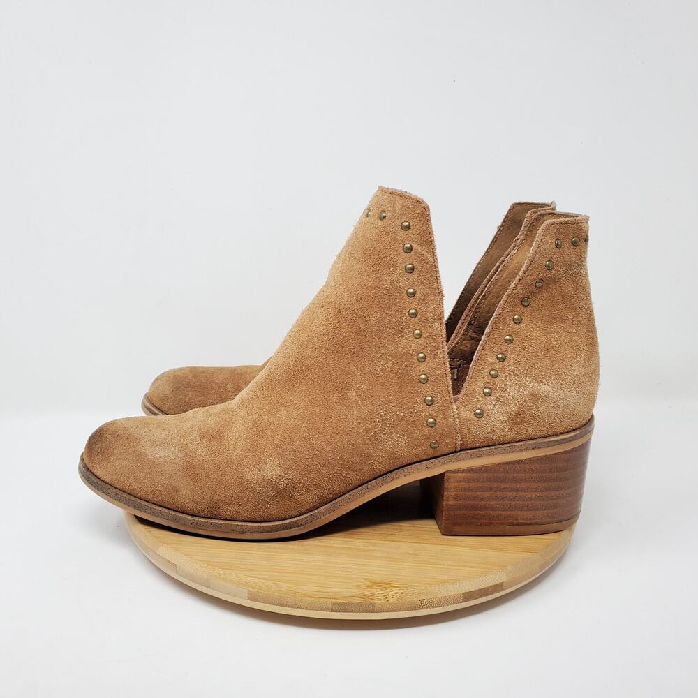 Steve‎ Madden Lyz Ankle Boots Womens 9 Brown Suede Studded Western Cut Out Side